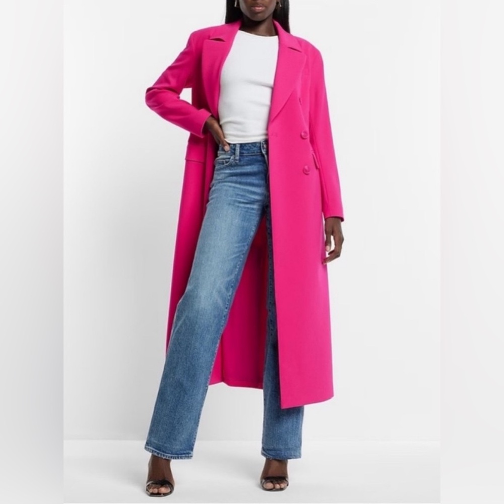 LIKE NEW: Express Fuchsia Hot Pink Maxi Buttoned Trench Coat, Size Medium